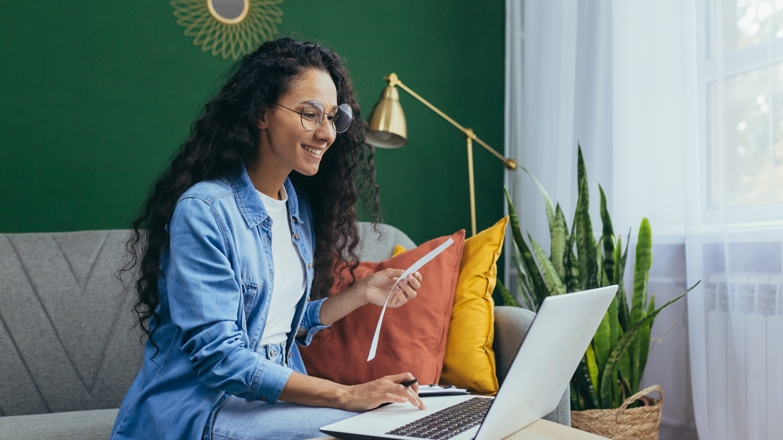 Woman paying bills online