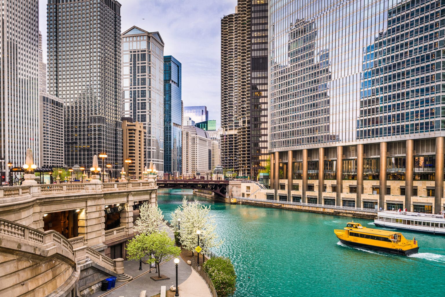 Chicago, Illinois, USA sightseeing cruise and skyline
